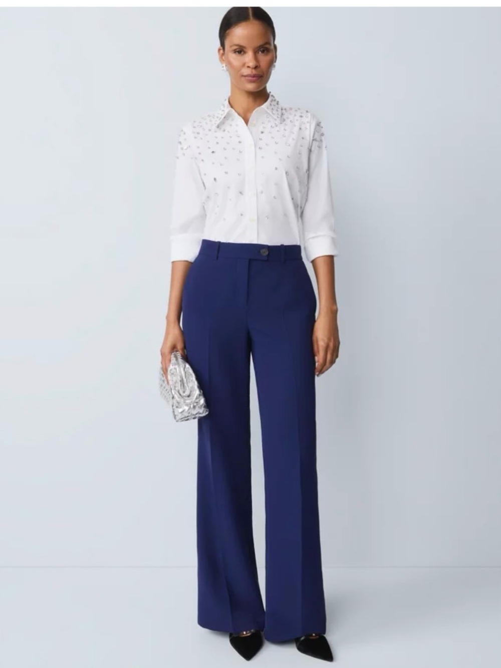 Wide-Leg High-Rise Women's Trousers - Twilight Sea